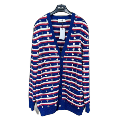 Celine Star Striped Wool Knit Cardigan