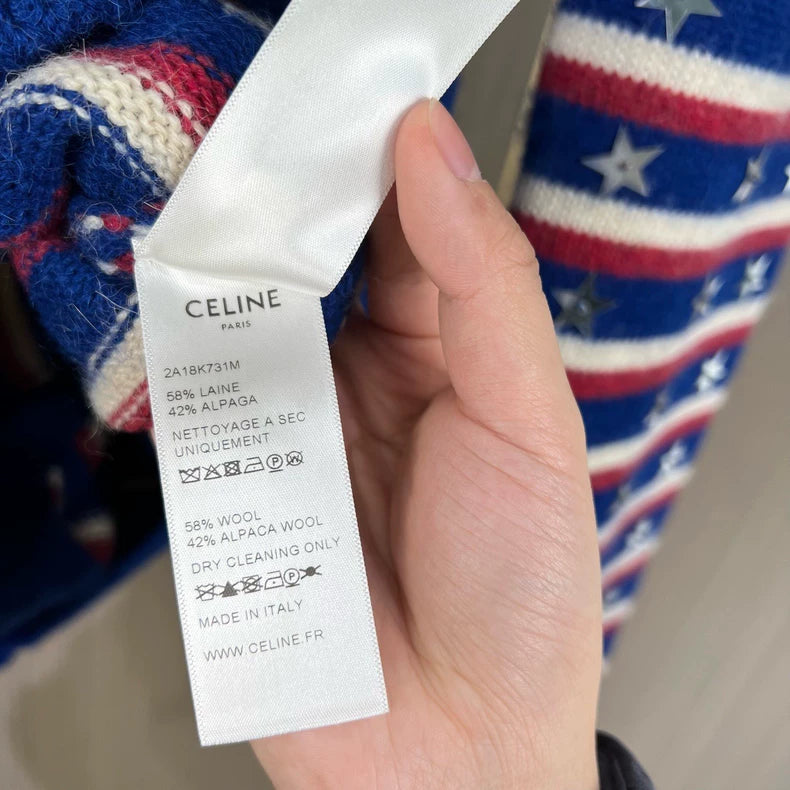 Celine Star Striped Wool Knit Cardigan