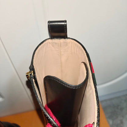 Gucci Women's Leather Web Ankle Boots in Black 0079