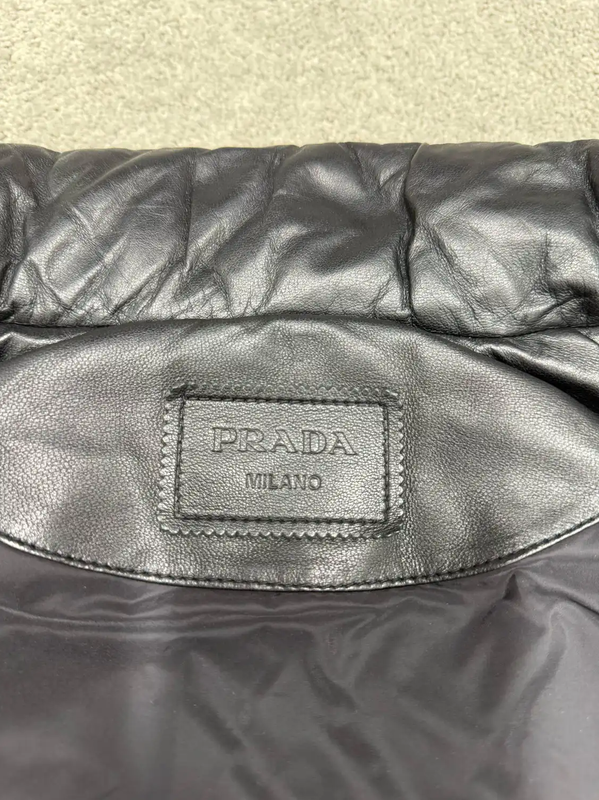 Prada Black Leather Puffer Jacket for Men