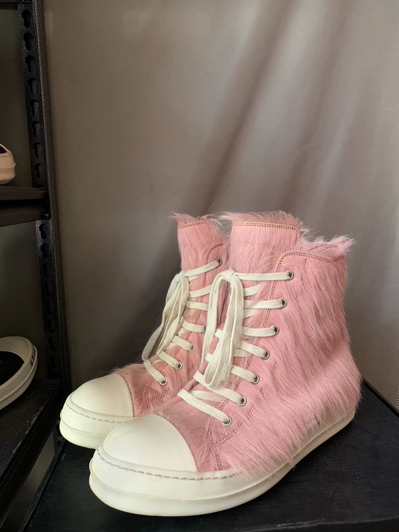 Rick Owens Pink Horsehair High-Top Sneakers-yf