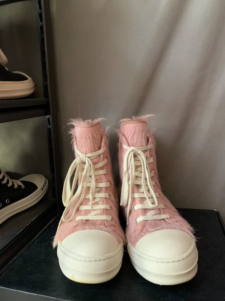 Rick Owens Pink Horsehair High-Top Sneakers-yf