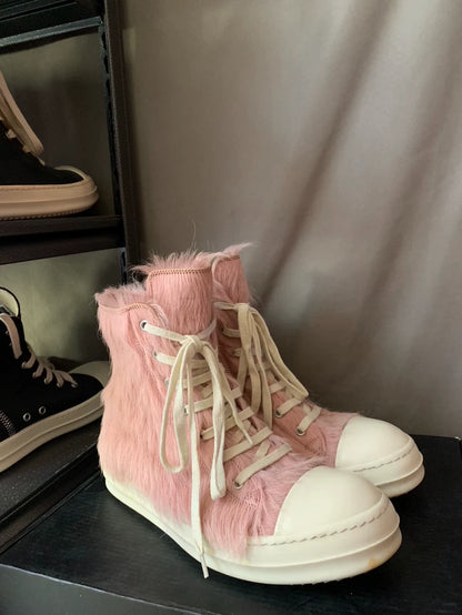 Rick Owens Pink Horsehair High-Top Sneakers-yf