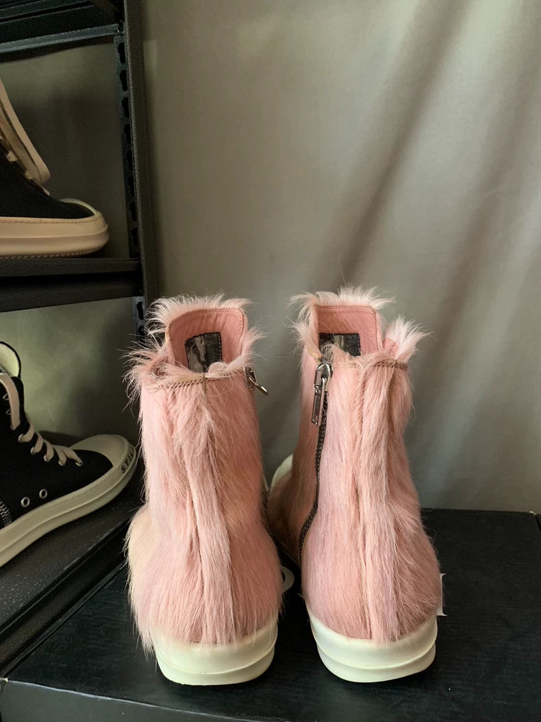 Rick Owens Pink Horsehair High-Top Sneakers-yf