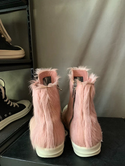 Rick Owens Pink Horsehair High-Top Sneakers-yf