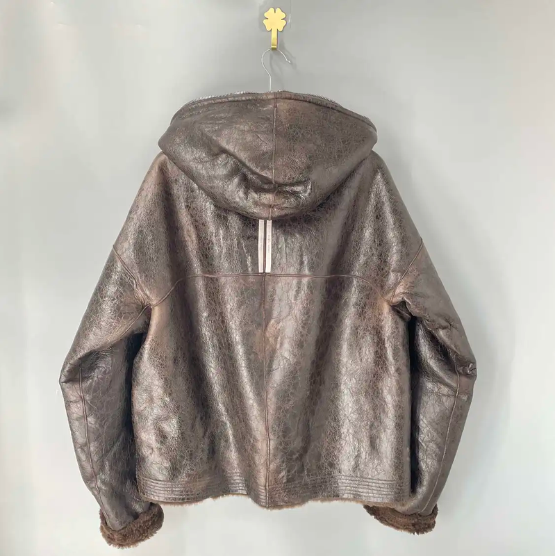 Rick Owens Brown Shearling Zip-Up Jacket 0089