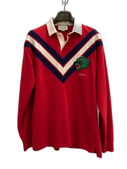 Gucci Tiger Embroidered Long Sleeve Polo