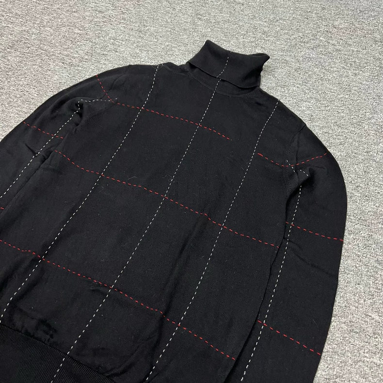 Dior High Neck Knit Sweater Red Stitching