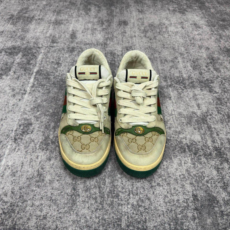 Gucci Screener Sneakers in Green and Beige 0079