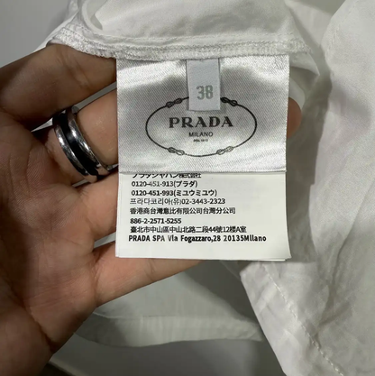 Prada White Silk Blend Long Sleeve Shirt