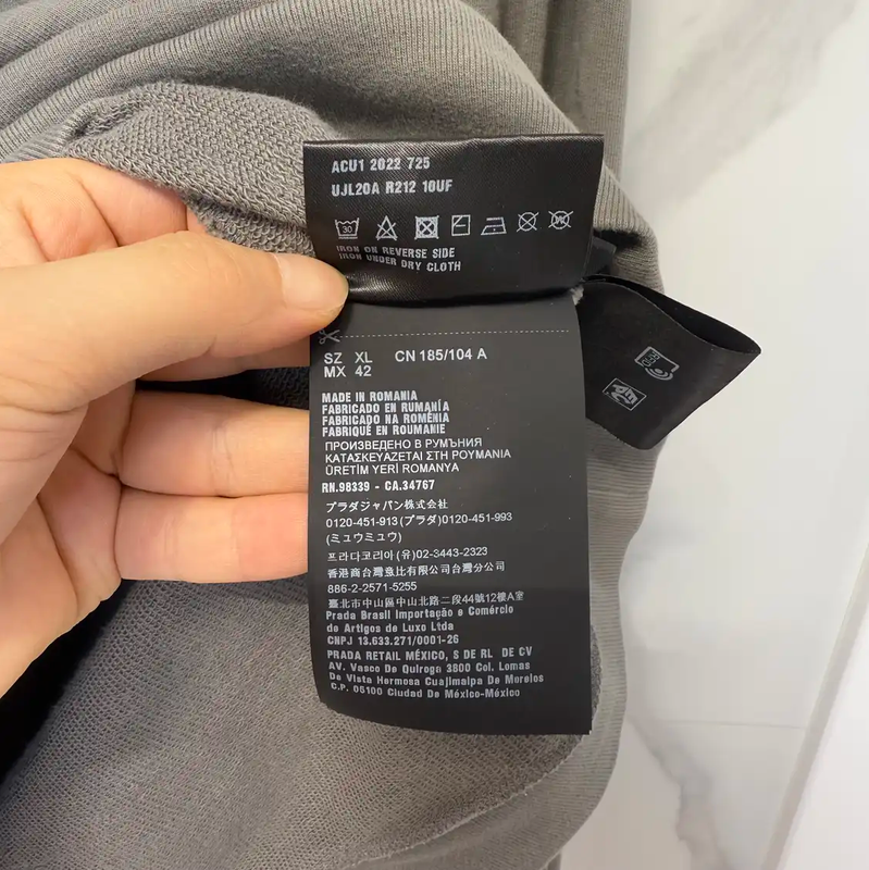 Prada Gray Logo Men's Long Sleeve Hoodie