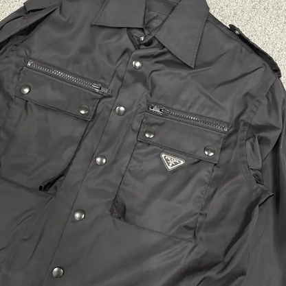 Prada Black Nylon Long Sleeve Men's Shirt