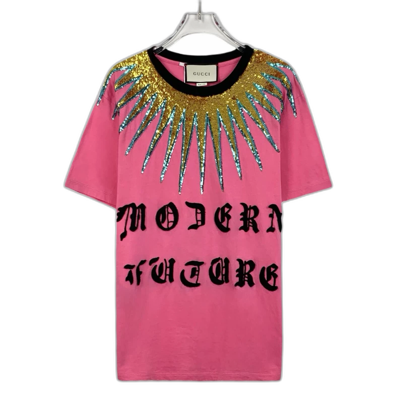 Pink Sequin Design Short Sleeve T-Shirt