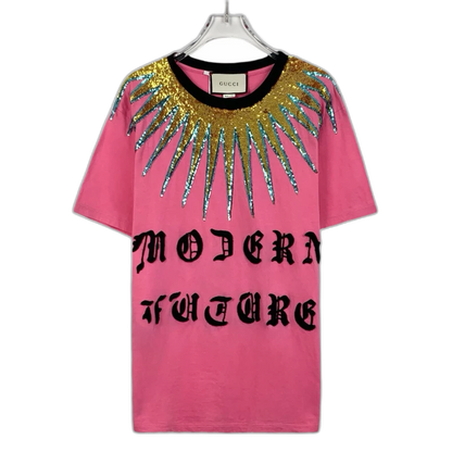 Pink Sequin Design Short Sleeve T-Shirt