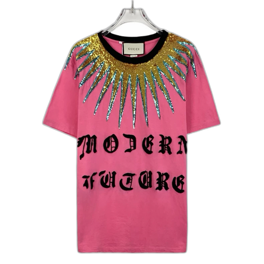 Pink Sequin Design Short Sleeve T-Shirt