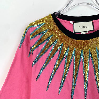 Pink Sequin Design Short Sleeve T-Shirt