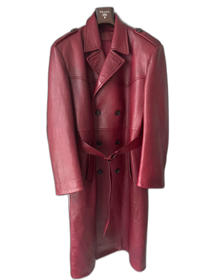 Prada Raf Simons Burgundy Leather Overcoat