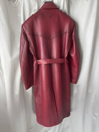 Prada Raf Simons Burgundy Leather Overcoat