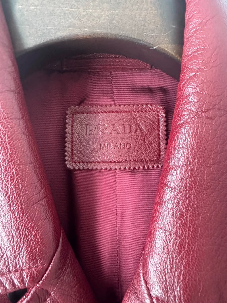 Prada Raf Simons Burgundy Leather Overcoat
