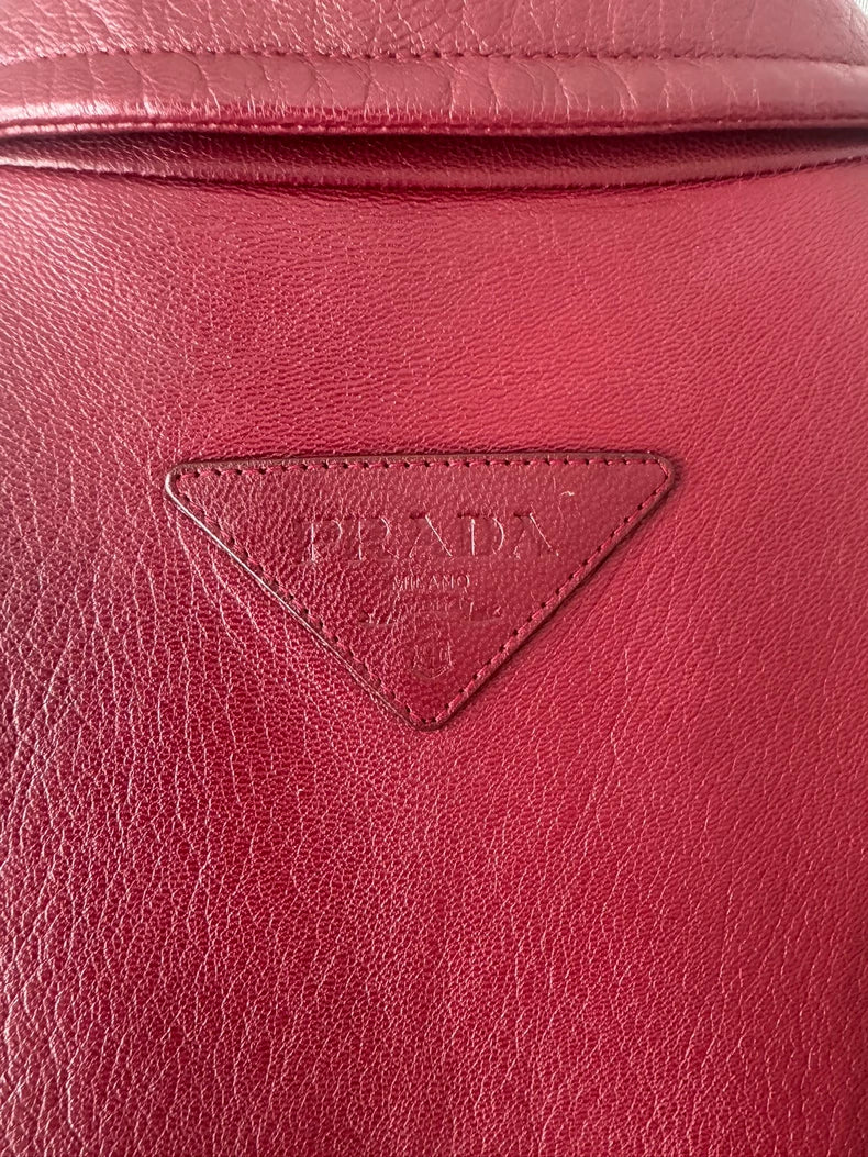 Prada Raf Simons Burgundy Leather Overcoat