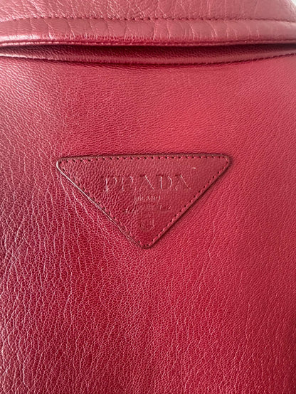 Prada Raf Simons Burgundy Leather Overcoat