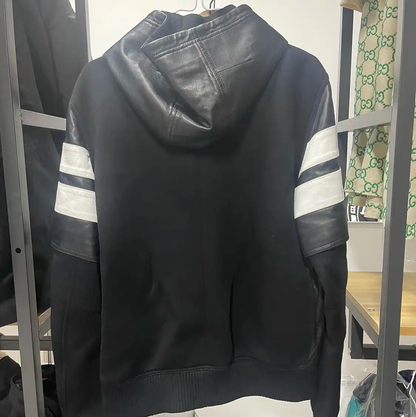 Givenchy Black Leather Men's Jacket with Hoodie 0089
