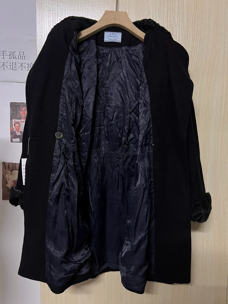 Prada Black Alpaca Wool Coat