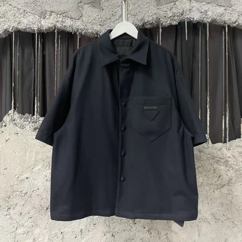 Prada Black Wool Logo Short Sleeve Shirt