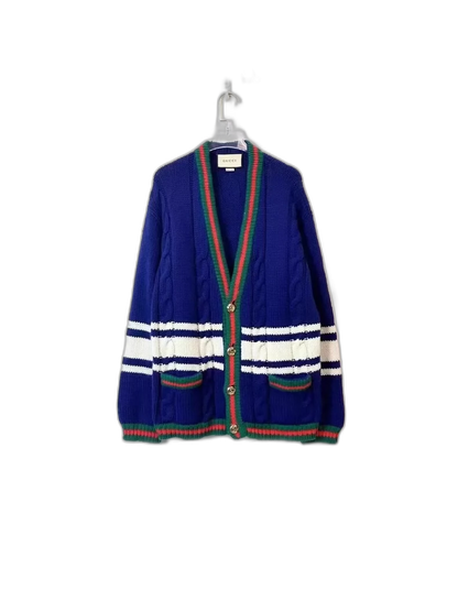 Gucci Blue White Cardigan with Gold Buttons