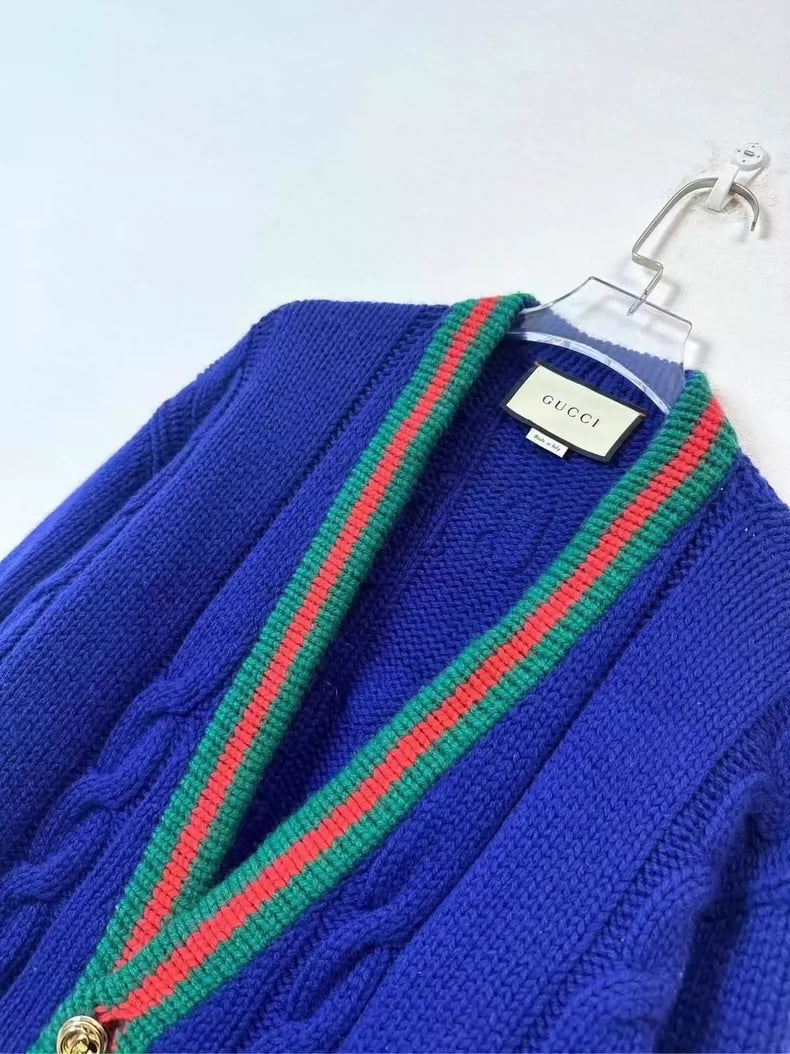 Gucci Blue White Cardigan with Gold Buttons