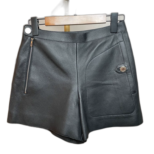 HERMES Black Leather Shorts Size 34