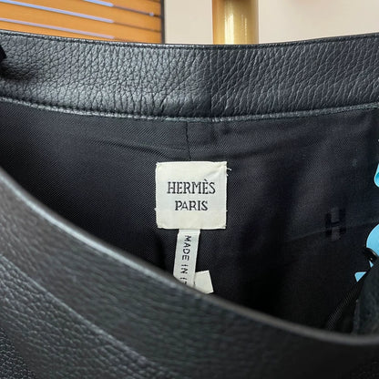 HERMES Black Leather Shorts Size 34