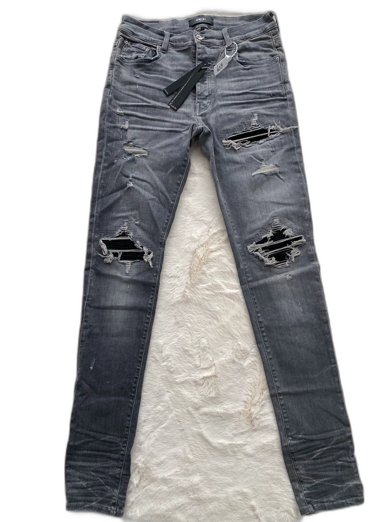 Amiri Distressed Gray Camo Patch Denim Pants