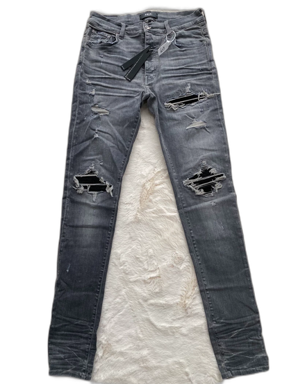 Amiri Distressed Gray Camo Patch Denim Pants