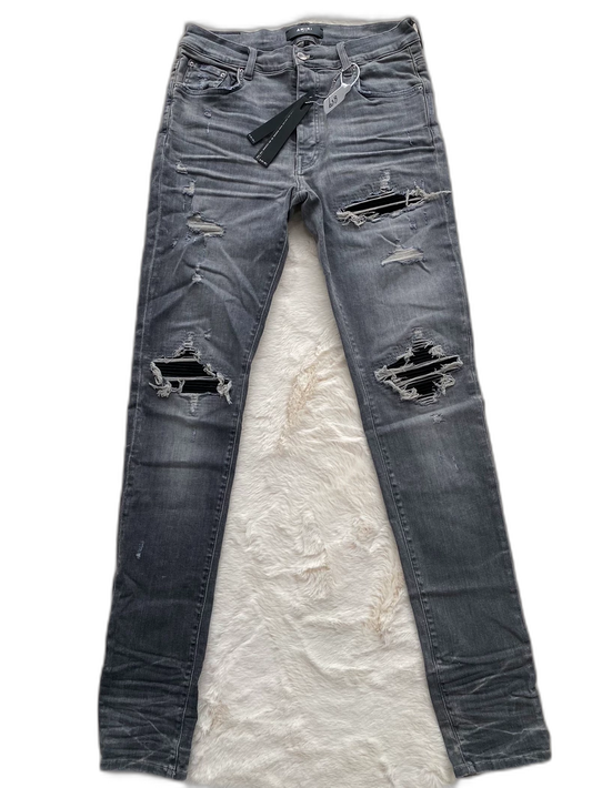 Amiri Distressed Gray Camo Patch Denim Pants