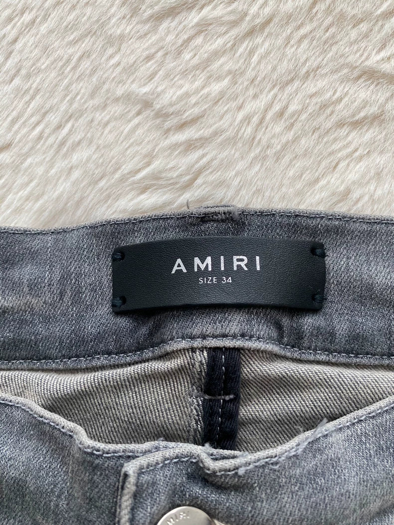 Amiri Distressed Gray Camo Patch Denim Pants