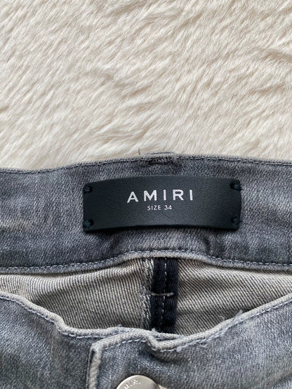 Amiri Distressed Gray Camo Patch Denim Pants