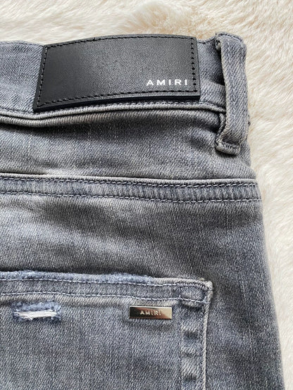 Amiri Distressed Gray Camo Patch Denim Pants