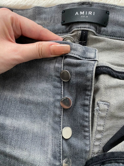 Amiri Distressed Gray Camo Patch Denim Pants