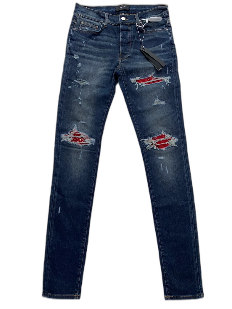 Amiri Blue Red Paisley Print Denim Pants