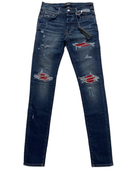 Amiri Blue Red Paisley Print Denim Pants