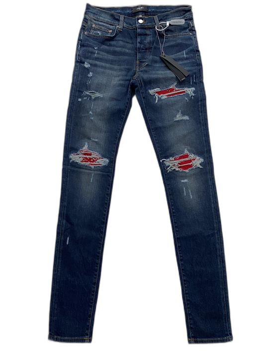 Amiri Blue Red Paisley Print Denim Pants