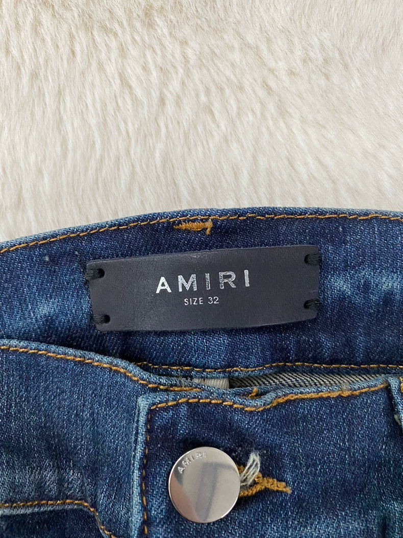 Amiri Blue Red Paisley Print Denim Pants