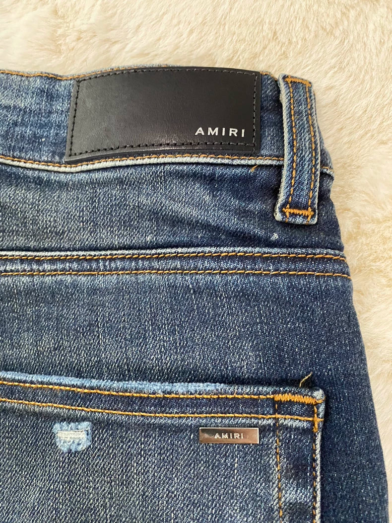 Amiri Blue Red Paisley Print Denim Pants