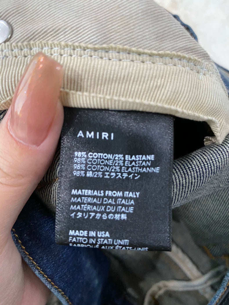 Amiri Blue Red Paisley Print Denim Pants