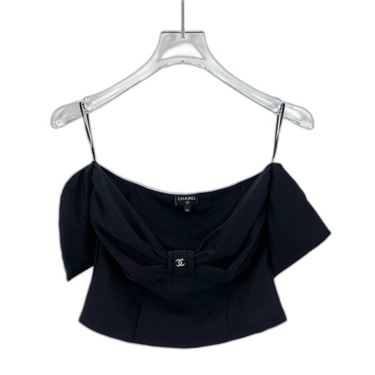 Chanel Black Logo Bow Shoulder Tank Top