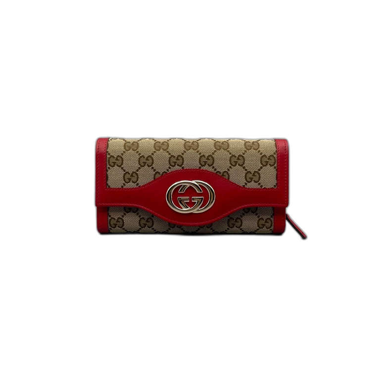 Gucci Long Canvas Wallet with Leather Trim