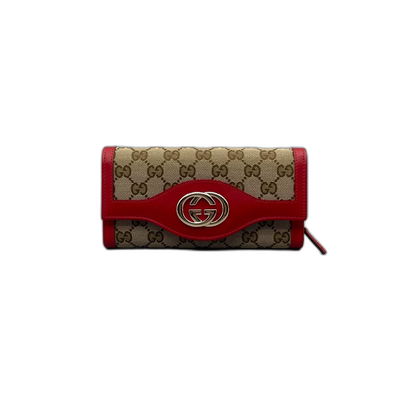 Gucci Long Canvas Wallet with Leather Trim
