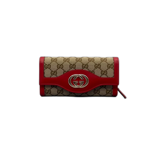 Gucci Long Canvas Wallet with Leather Trim