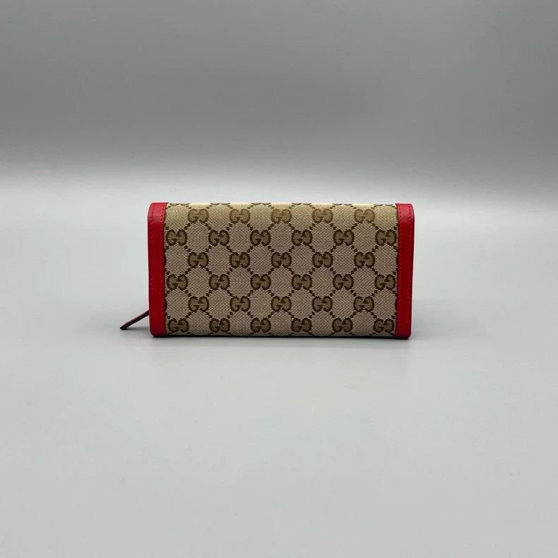 Gucci Long Canvas Wallet with Leather Trim